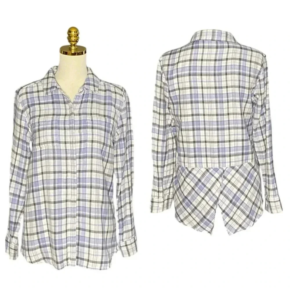 ANTHROPOLOGIE SPLENDID | Hunter Split Back Plaid Button Up Shirt Size Small
